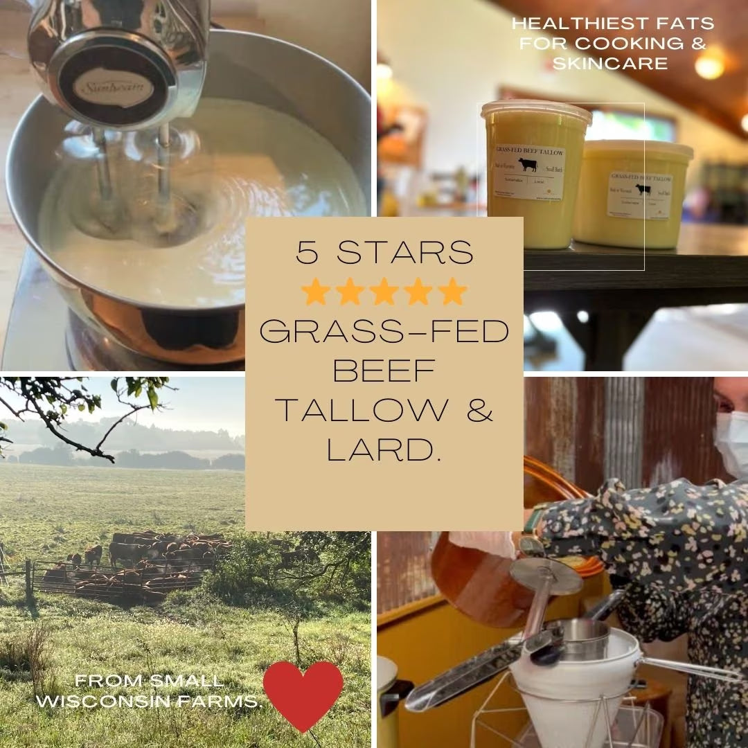 100% Highest Quality Grass-Fed Beef Tallow from Wisconsin| Reusable Glass Jar| Double Rendered and Filtered Maximum Purity and Stability.